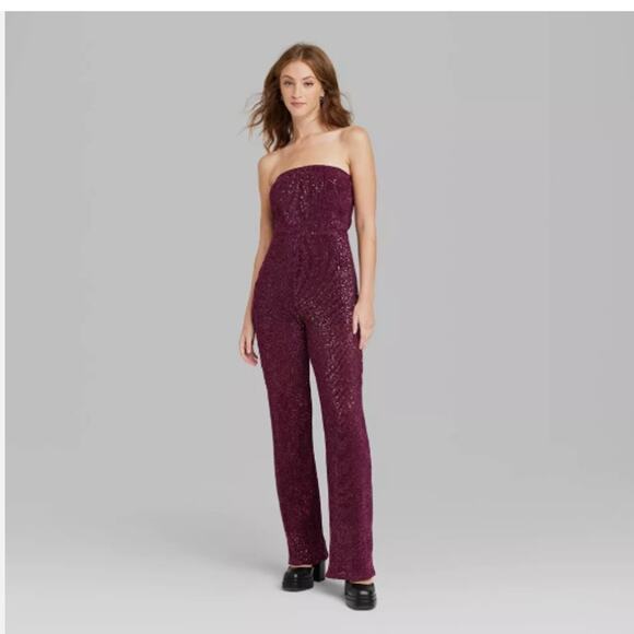 Wild Fable Tube Sequin Mesh Jumpsuit Bandeau Strapless Off-The-Shoulder - Picture 1 of 7